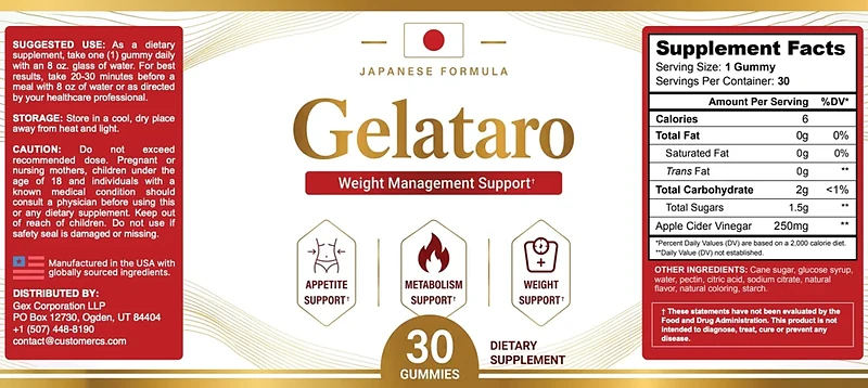 The Gelataros label, showing the Supplement Facts panel